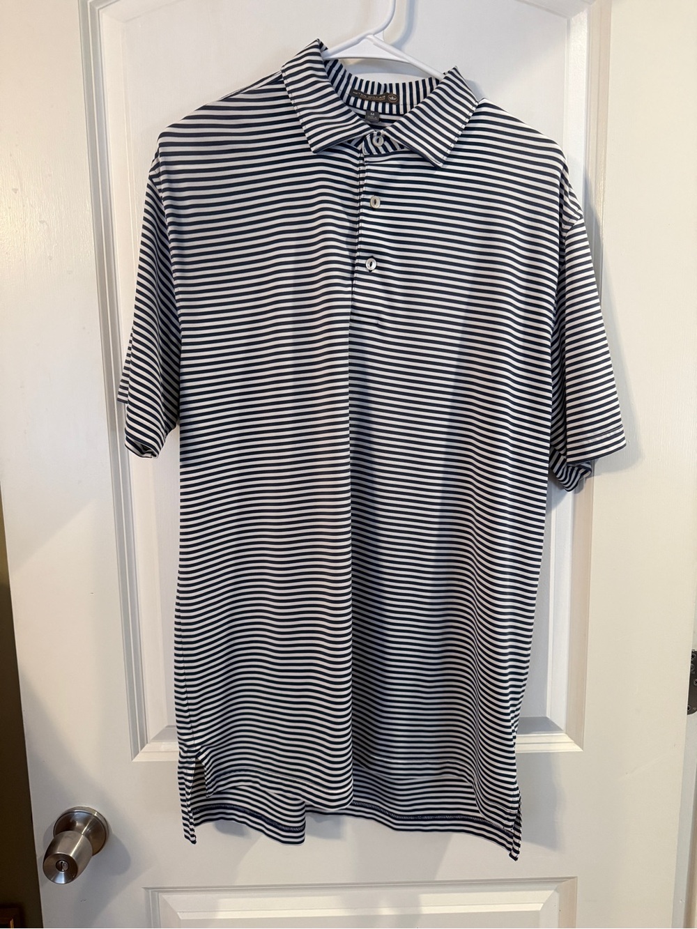 Peter Millar Summer Comfort Golf Men's Navy White Striped Polo Performance Sz M